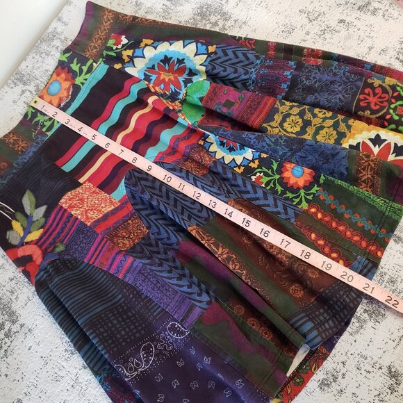 Desigual Spain Funky Patchwork Boho Bright Colourful Skirt w Flowers + Stripes - Picture 12 of 12